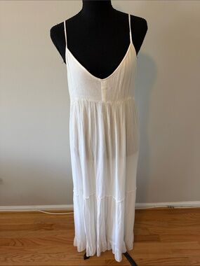 Women's White Maxi Slip Dress with Spaghetti Straps